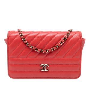 Chanel Cc Diagonal Quilted Goatskin Wallet On Chain